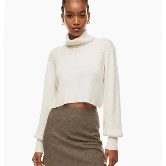 Aritzia Wilfred Pale Yellow Cropped Merino Wool Turtleneck Sweater Size XS - Picture 1 of 7